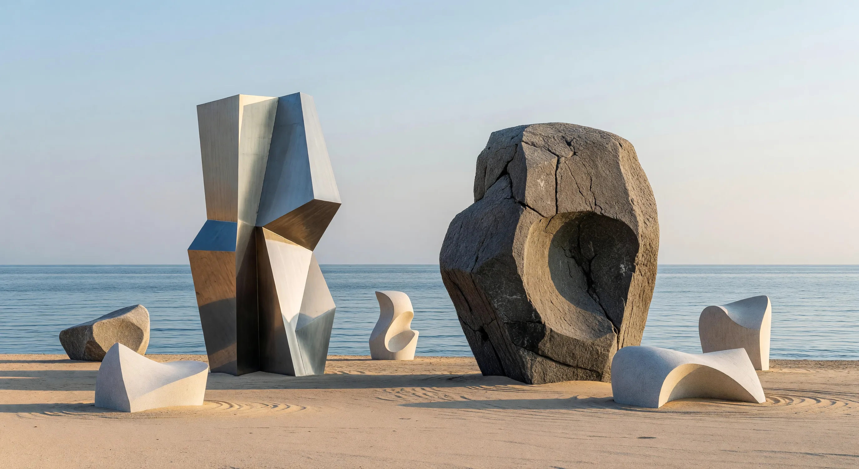 Contemporary art installation on Naoshima beach, Seto Inland Sea